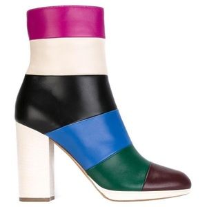 Valentino Color-block Stripe Bo-y-ch Booties sz 39